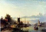 Jan Jacob Coenraad Spohler Boats On A Dutch Canal painting